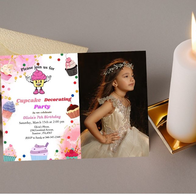 Cupcake decorating birthday, kid's baking bash invitation (Creator Uploaded)