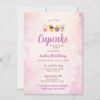 Cupcake Decorating Birthday Party Invitation