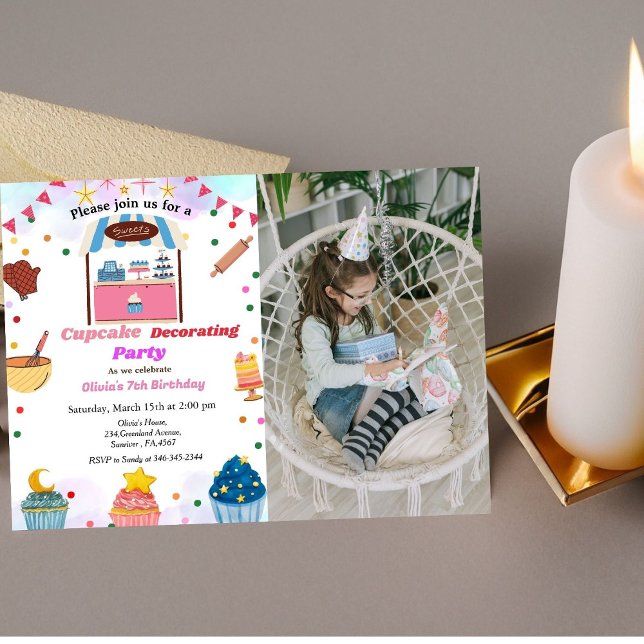 Cupcake decorating birthday party, Kid's baking  Invitation (Creator Uploaded)