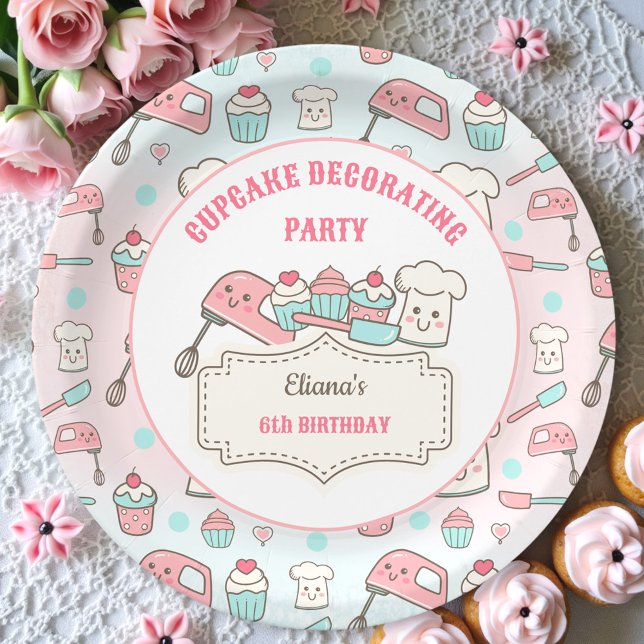 Cupcake Decorating Cute Baking Party Girl Birthday Paper Plate (Cupcake Decorating Cute Baking Party Girl Birthday Paper Plates)