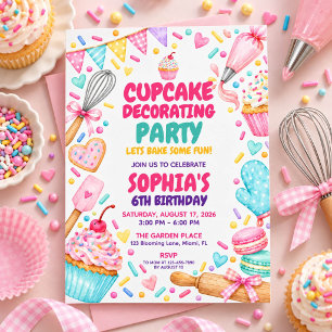 Cupcake Decorating Party Birthday Invitation