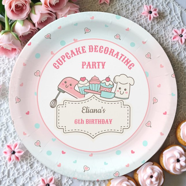 Cupcake Decorating Party Cute Baking Girl Birthday Paper Plate (Cupcake Decorating Party Cute Baking Girl Birthday Paper Plates)
