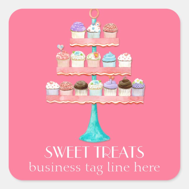 Cupcake Dessert Baking Bakery Business Package Square Sticker (Front)