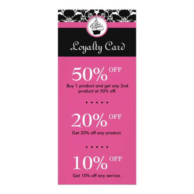 Cupcake Discount Loyalty Cards Flower Damask Pink (Front)