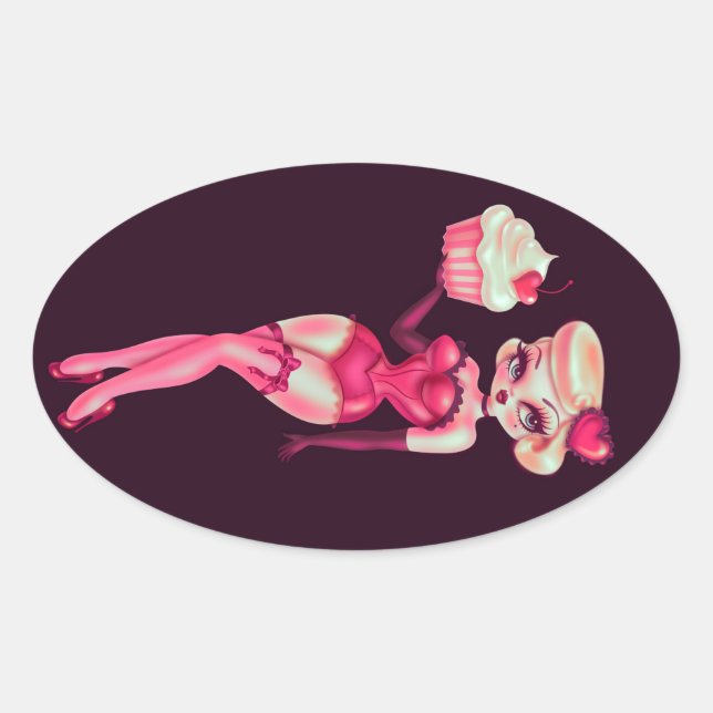 Cupcake Doll Oval Sticker (Front)