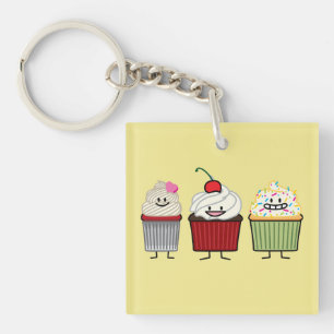 Cupcake family frosting sprinkles cherry cakes hea key ring