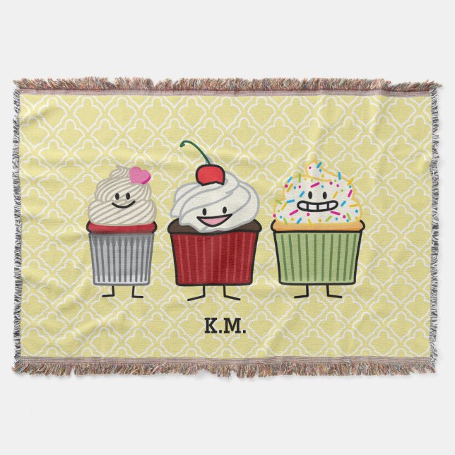 Cupcake family frosting sprinkles cherry cakes throw blanket (Front)