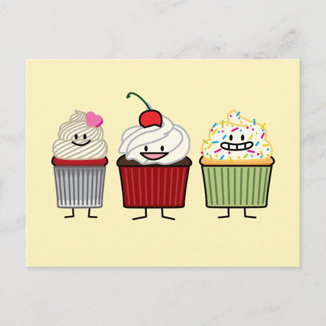 Cupcake family frosting sprinkles cherry heart postcard (Front)