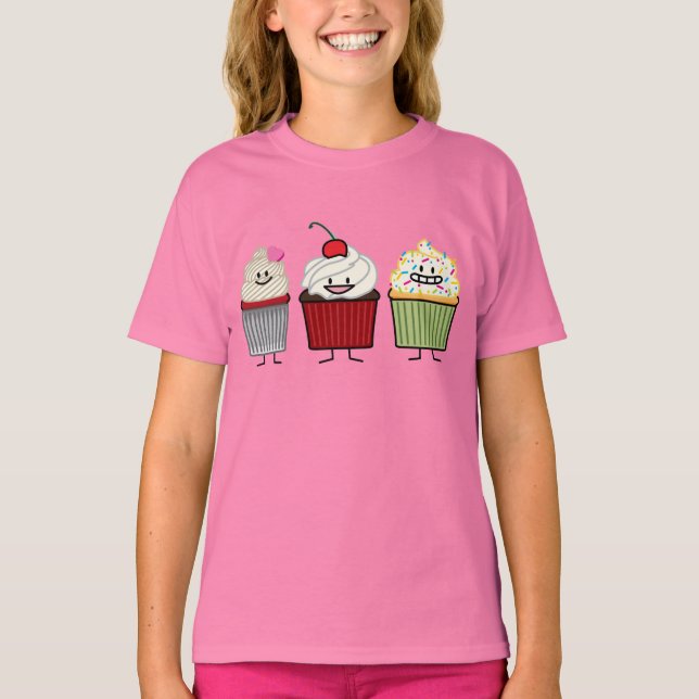 Cupcake family icing sprinkles cherry cakes heart T-Shirt (Front)