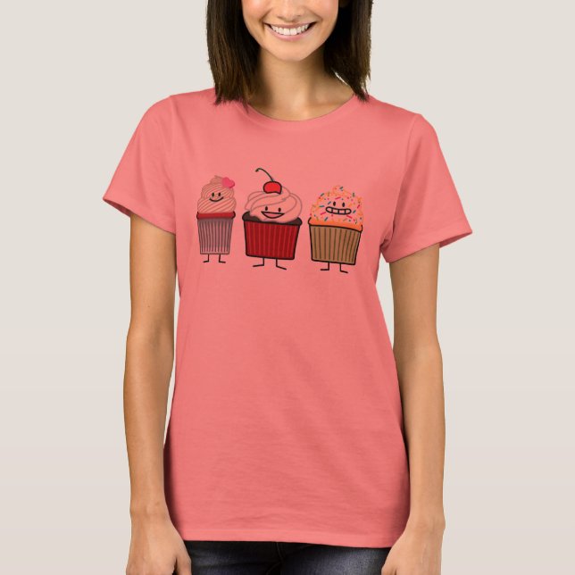 Cupcake family icing sprinkles cherry cakes heart T-Shirt (Front)