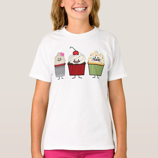 Cupcake family icing sprinkles cherry cakes heart T-Shirt (Front)