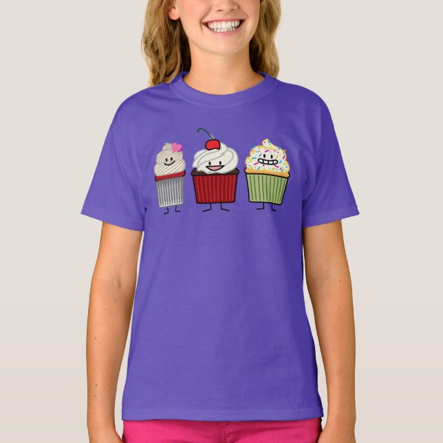 Cupcake family icing sprinkles cherry cakes heart T-Shirt (Front)