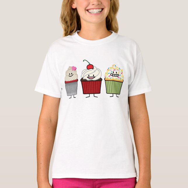 Cupcake family icing sprinkles cherry cakes heart T-Shirt (Front)