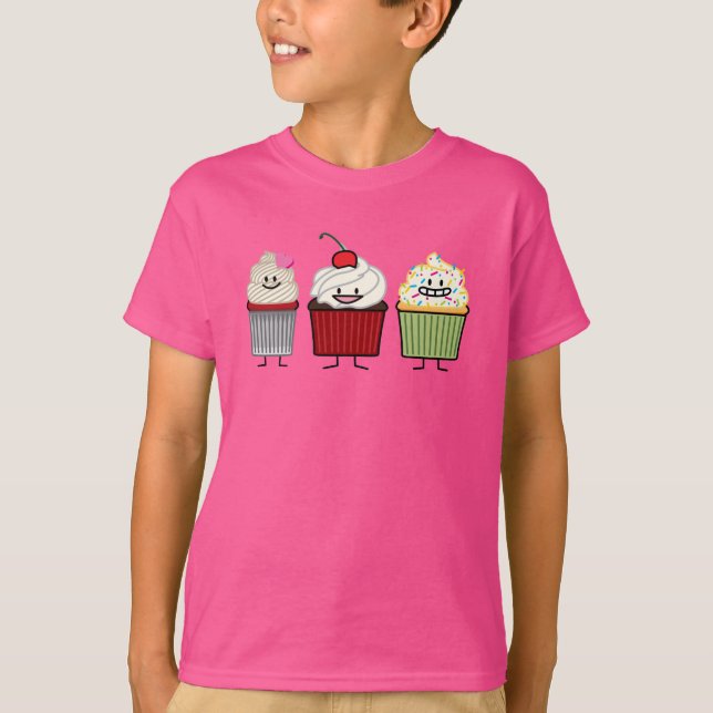 Cupcake family icing sprinkles cherry cakes heart T-Shirt (Front)