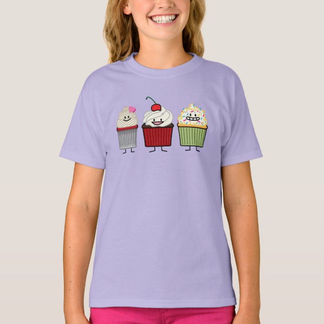 Cupcake family icing sprinkles cherry cakes heart T-Shirt (Front)