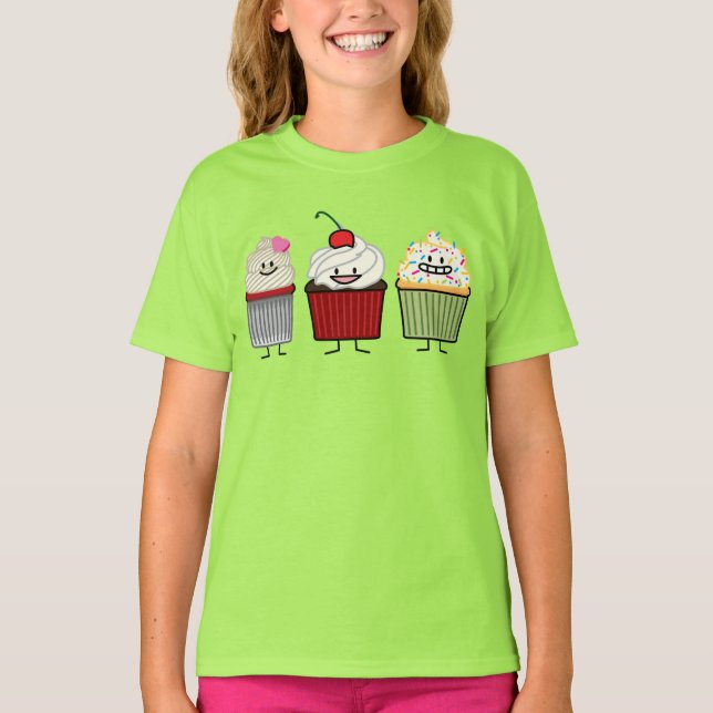 Cupcake family icing sprinkles cherry cakes heart T-Shirt (Front)