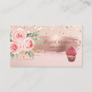 Cupcake, Flower,Gold Confetti, Brush Stroke Business Card