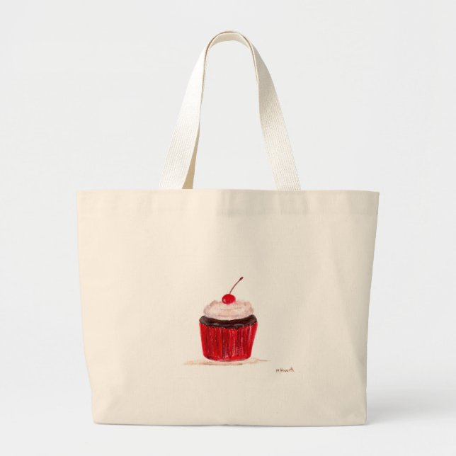 Cupcake food cake watercolor sweet bakery large tote bag (Front)