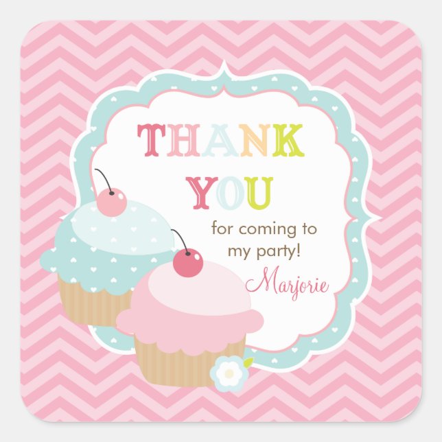 Cupcake Fun Colourful Thank you Favour Square Sticker (Front)