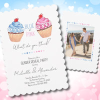 Cupcake Gender Reveal Blue Pink Classy Photo Party