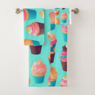 Cupcake Geometric Colorful Personalized Pattern Bath Towel Set