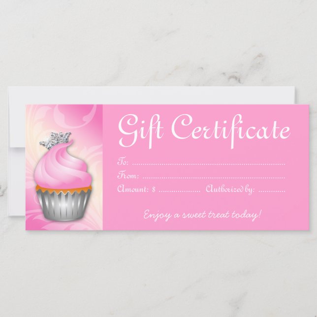 Cupcake Gift Certificate Crown Pink Silver (Front)