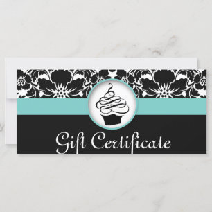 Cupcake Gift Certificate Floral Damask Blue Black