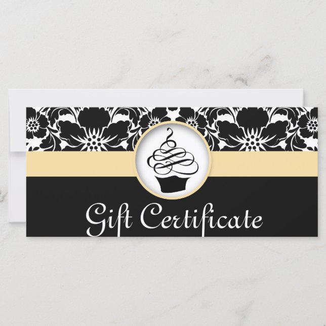 Cupcake Gift Certificate Floral Damask Yellow (Front)
