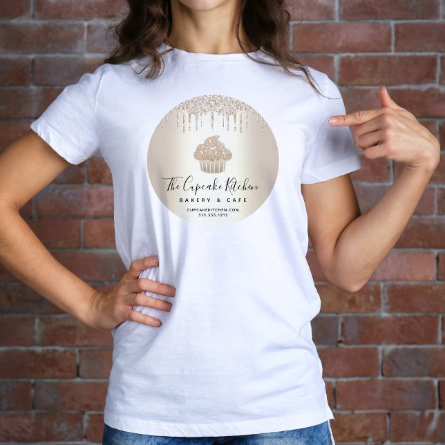 Cupcake Gold Glitter Drips Bakery Pastry Cafe Name T-Shirt (Creator Uploaded)