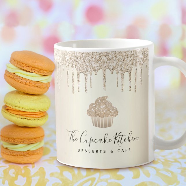 Cupcake Gold Glitter Drips Bakery Pastry Chef Cafe Coffee Mug (Creator Uploaded)