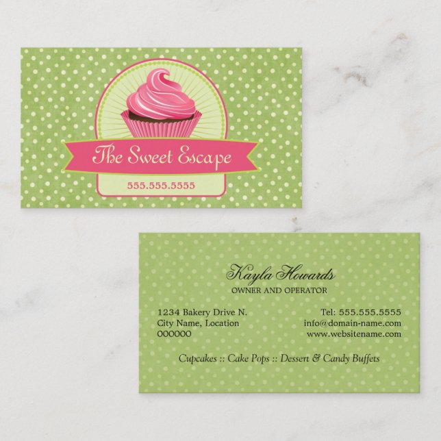 Cupcake Green and Pink Business Card (Front/Back)