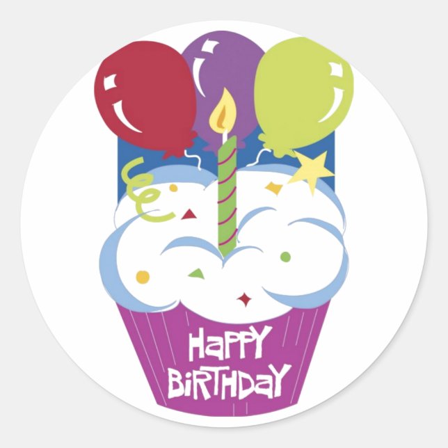 Cupcake Happy Birthday Sticker (Front)