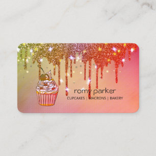 Cupcake Home Bakery Pastry Pink Red Dripping Business Card