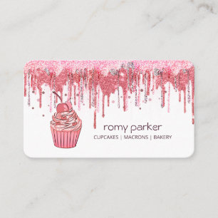 Cupcake Home Bakery Pastry Rose Gold Dripping Business Card