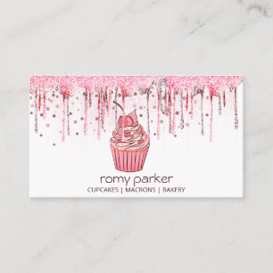 Cupcake Home Bakery Pastry Rose Gold Dripping Business Card