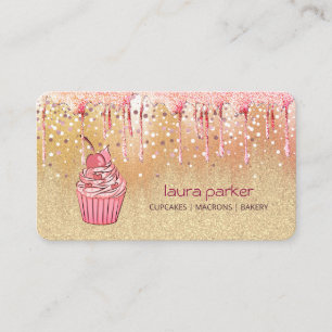 Cupcake Home Bakery Pastry Rose Gold Dripping Business Card