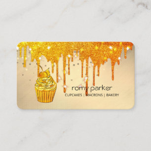 Cupcake Home Bakery Pastry Yellow Gold Dripping Business Card