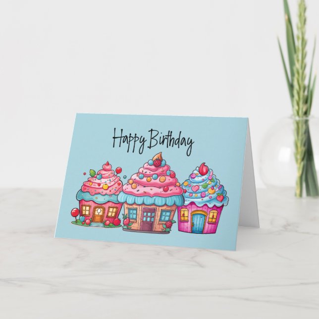 Cupcake House Happy Birthday Card (Front)