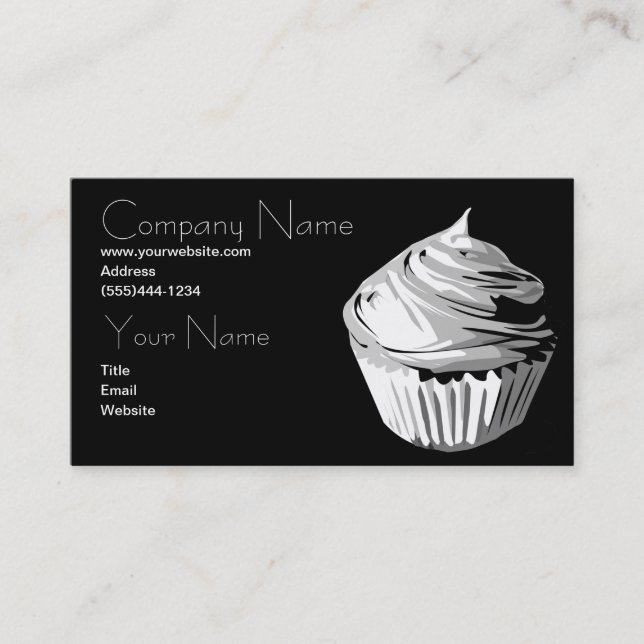 Cupcake in greys business card template (Front)