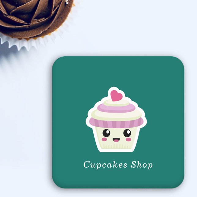 Cupcake Kawaii Square Paper Coaster (Cupcake Kawaii Coaster)