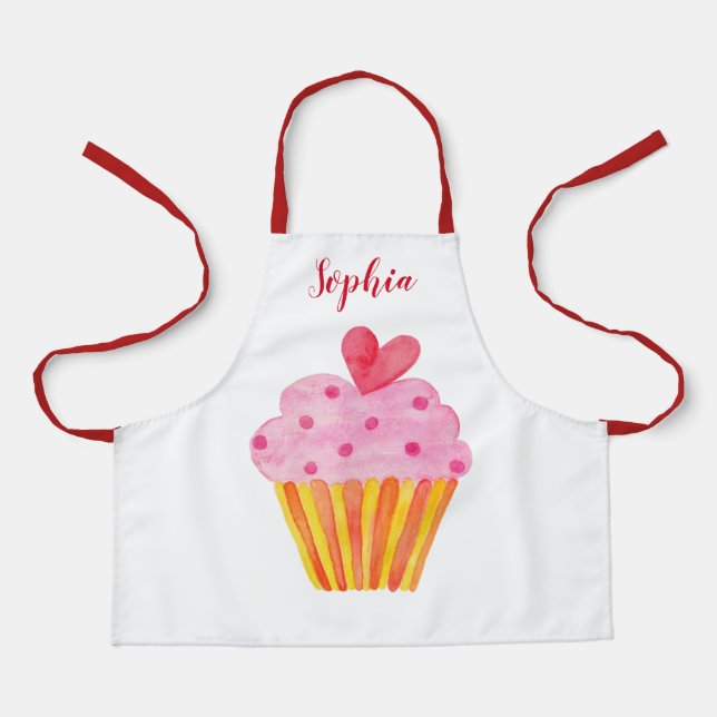 Cupcake Kids NAME baking apron watercolor retro (Front)