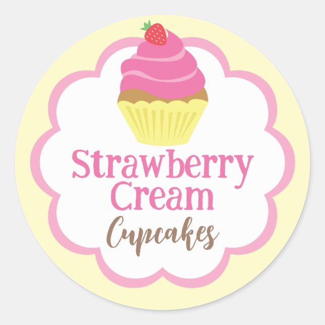 Cupcake Label | Strawberry | Scallop Circle (Front)