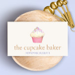 Cupcake Logo Bakery Chef Catering Business Card<br><div class="desc">Cute illustration of white icing cupcake with rainbow sprinkles and pink wrapper. This is an unique design that fuses whimsical with an subtle elegant feel.</div>