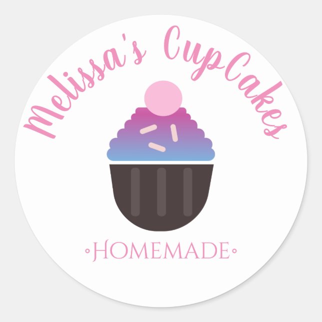 Cupcake Logo Sprinkles Homemade Bakery Classic Round Sticker (Front)