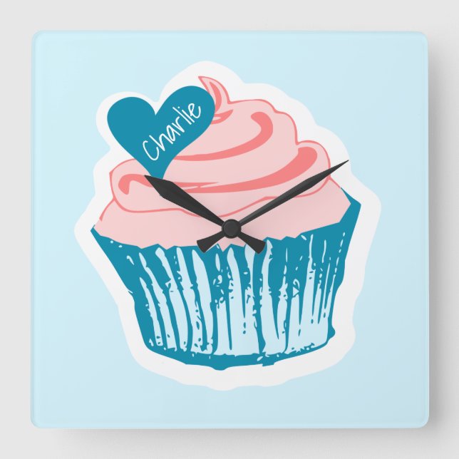 Cupcake Love custom name wall clock (Front)