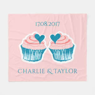 Cupcake Love custom text couple's fleece blanket