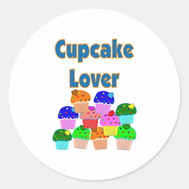 "Cupcake Lover"---Mound of adorable cupcakes Classic Round Sticker (Front)