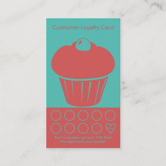 Cupcake Loyalty Business Card Punch Card (Front)
