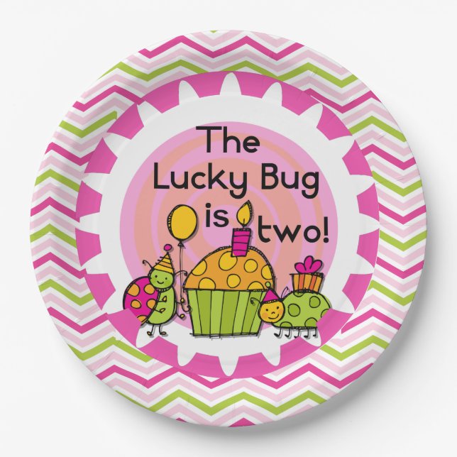 Cupcake Lucky Bug 2nd Birthday Paper Plates (Front)