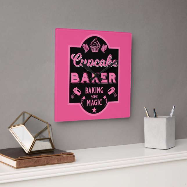 Cupcake Master Baker Square Wall Clock (Office)